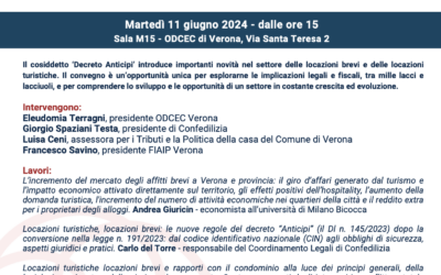 Rechtsanwalt Carlo Del Torre wird als Sprecher auf der Konferenz mit dem Titel „Kurz- und Touristenvermietungen: Markt und Zukunft“ teilnehmen, die am Dienstag, den 11. Juni, ab 15:00 Uhr in Verona stattfindet.